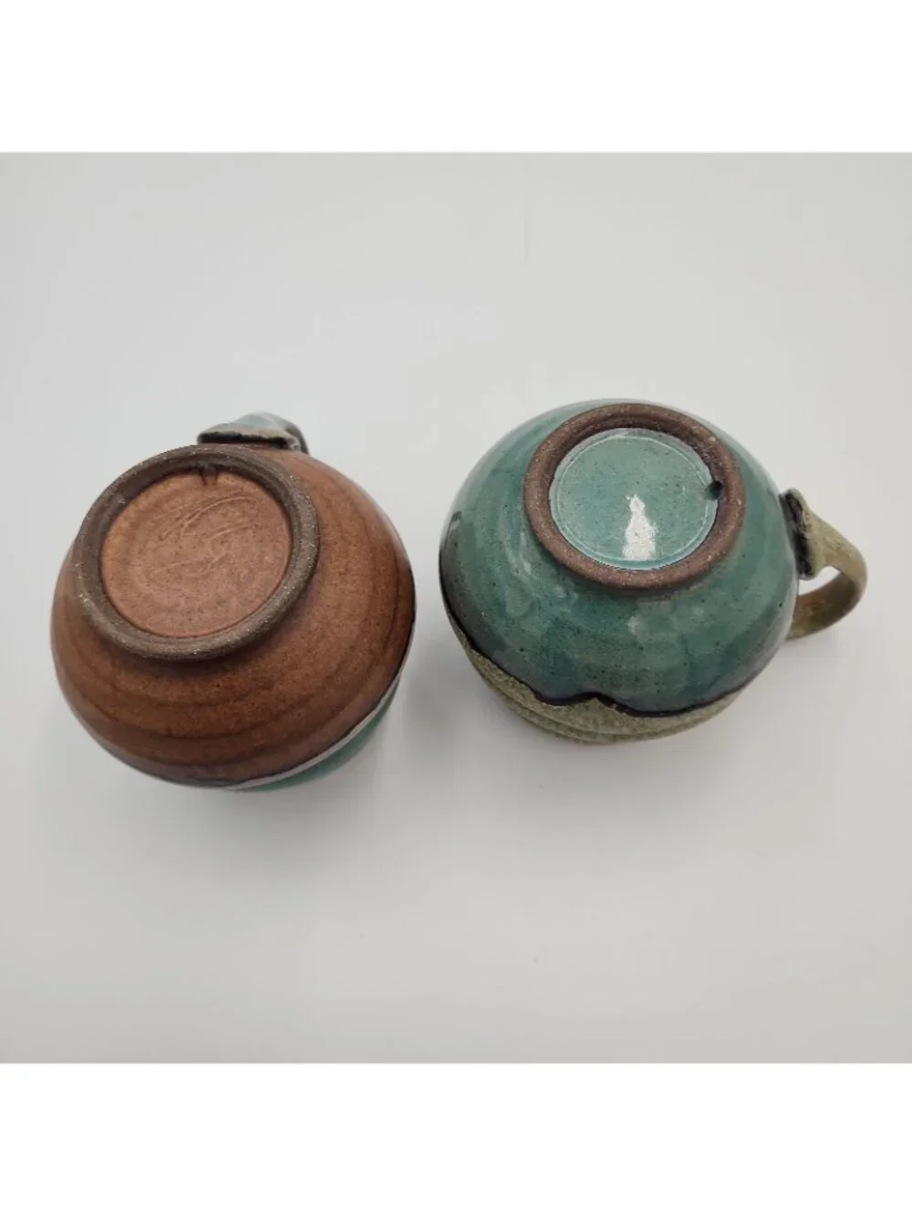 Pair Set 2 Handmade Coffee Mugs Pottery Ceramic Cups Multicolor Signed Artisan